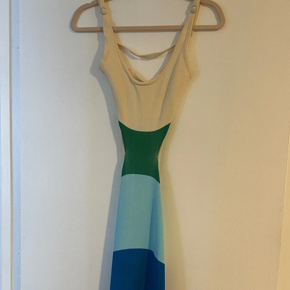 MARBLE Sleeveless Colorblock Midi Dress in Cream, Blue, and Green - Picture 3 of 4